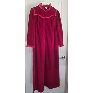 Vintage Appel Zip Housecoat Robe Deep Red Velour Size Medium Made In USA